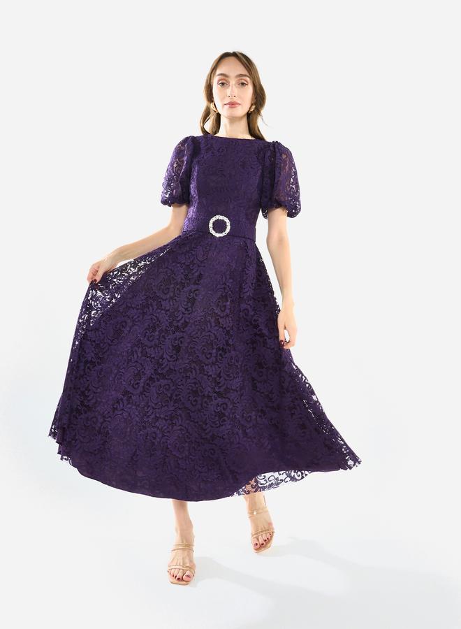 House of Moda Women Floral Lace Puff Sleeve Midi Dress - Image 2